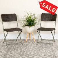 Flash Furniture 2-DAD-YCZ-61-GG 2 Pk. HERCULES Series Brown Rattan Plastic Folding Chair with Gray Frame